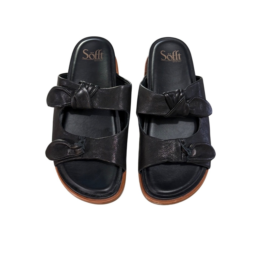 Sofft Slide Alizah Sandals‎ Women 7M Black Leather Knot  SF0084901 EUC